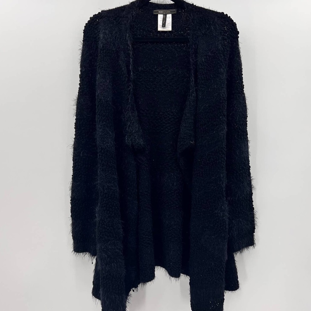 BCBG MaxAzria Fuzzy Loose Knit Sweater Cardigan Long Open Waterfall Front